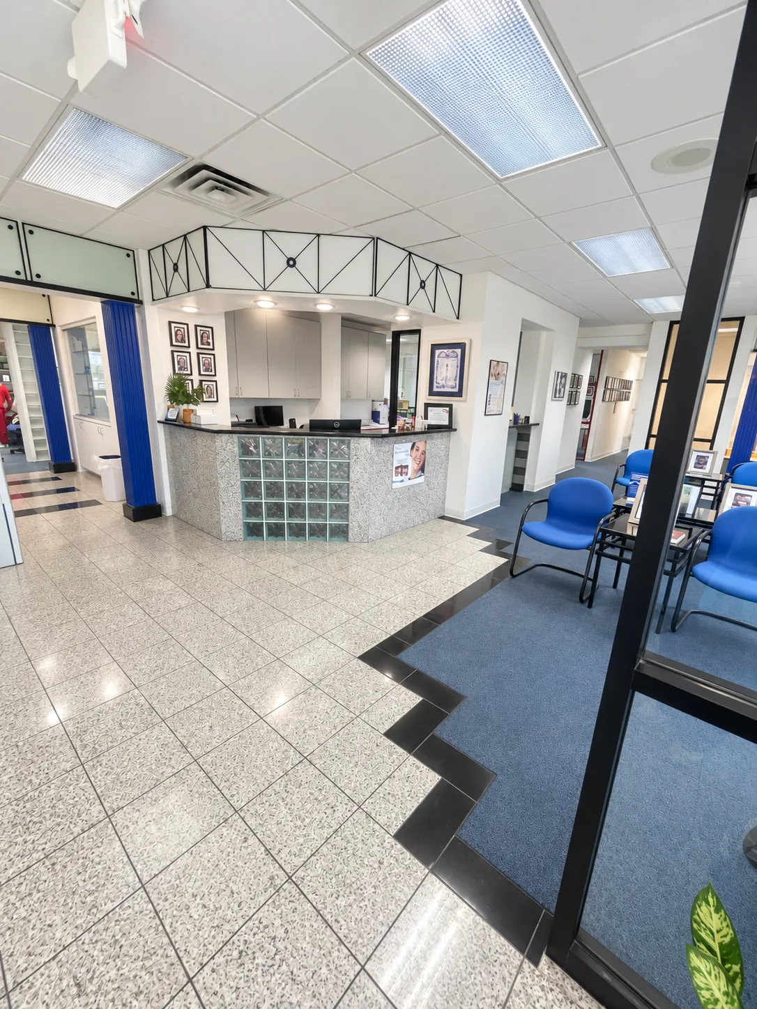 Reception and waiting area at Longbranch Dental Center in Greenville, Texas