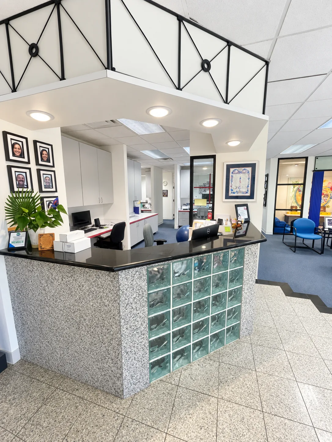 Front desk at Longbranch Dental Center in Greenville, Texas, where patients go over fees and insurance