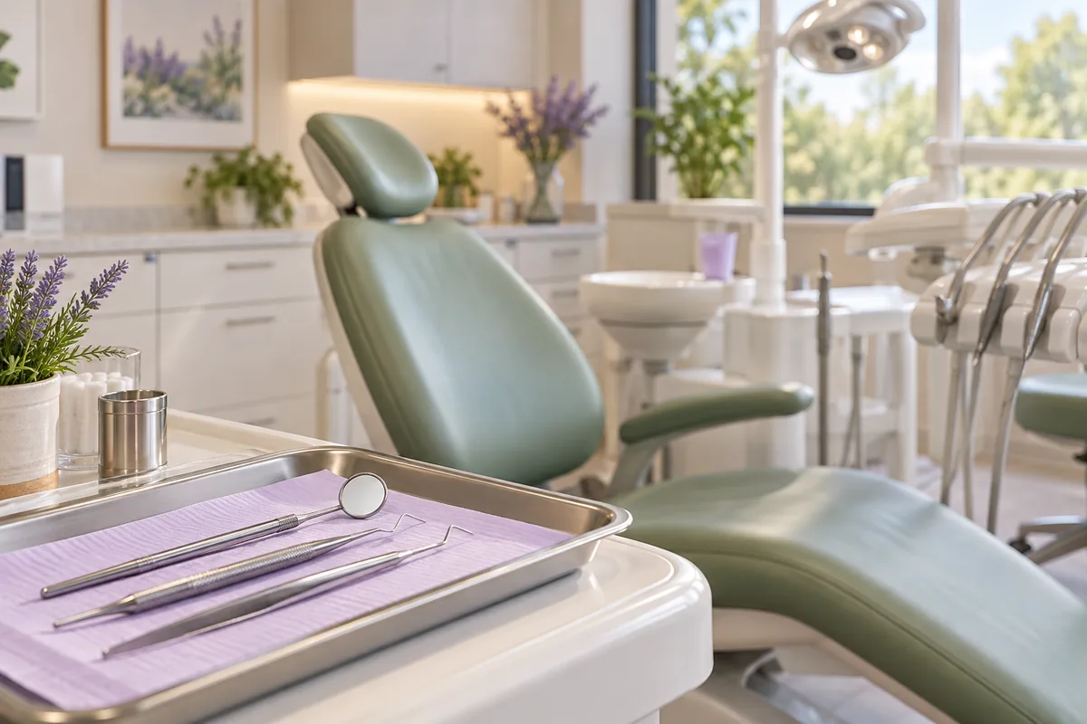 A clean dental treatment room prepared for patient care.
